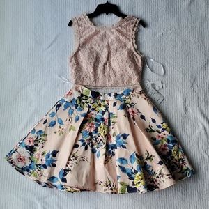 Prom Formal 2 pc Lace Glitter Top Blush Pink Flora
